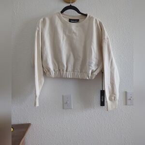 NWT Civil Regime No Tomorrow Cream Cropped Sweatshirt  Embroidered Logo Small